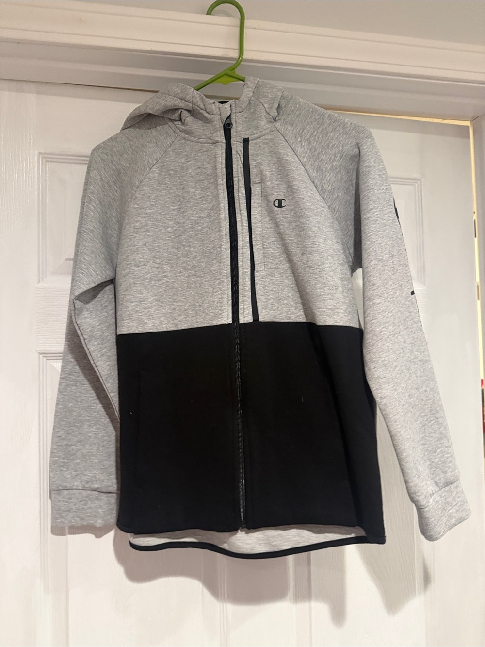 Champion Gray and Black Colorblock Full-Zip Hoodie